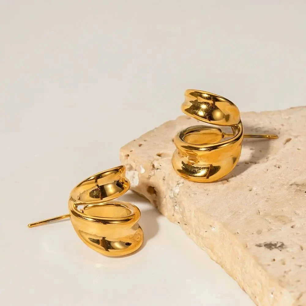 TRENDY / E2105 E2105 Two Layer Unique Design Hoop Earring 18k Gold Plated Stainless Steel Waterproof Tarnish Free CC Earring