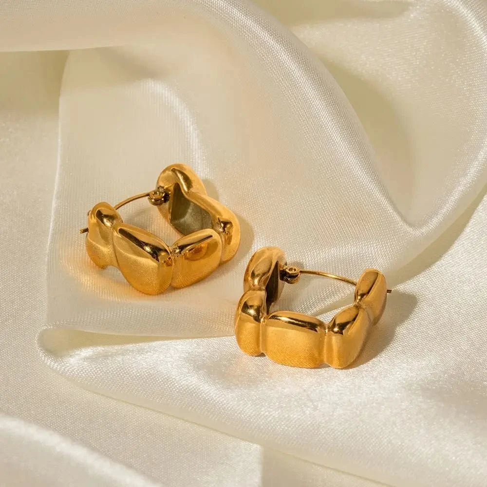 TRENDY / E2134 E2134 Handmade Metal Square Bead Ear Buckle 18k Gold Plated Stainless Steel Waterproof Tarnish Free Earrings For Women