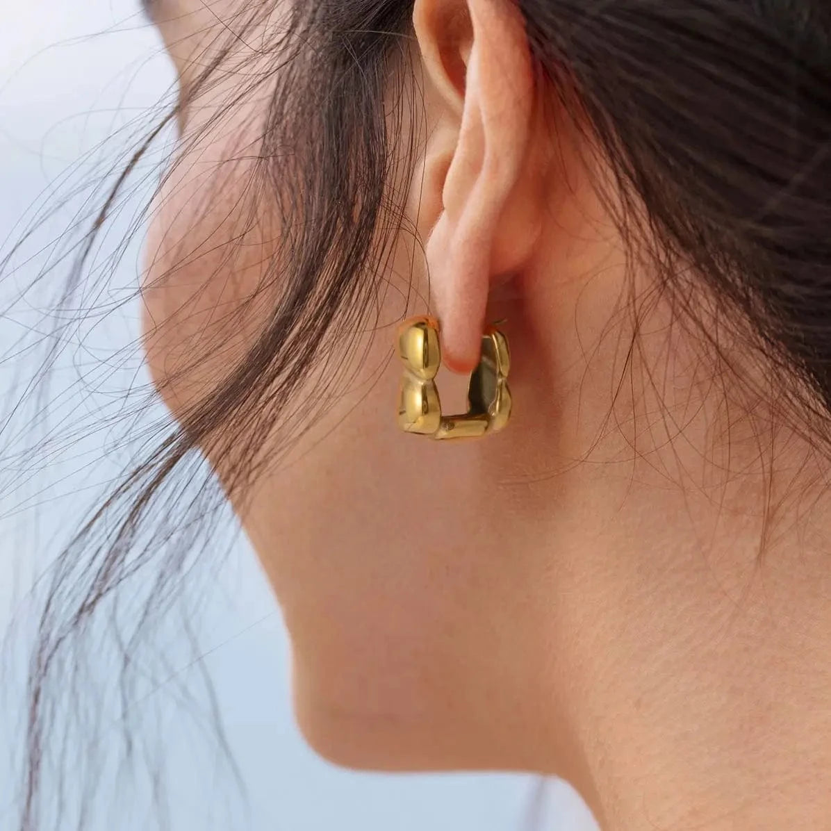 TRENDY / E2134 E2134 Handmade Metal Square Bead Ear Buckle 18k Gold Plated Stainless Steel Waterproof Tarnish Free Earrings For Women
