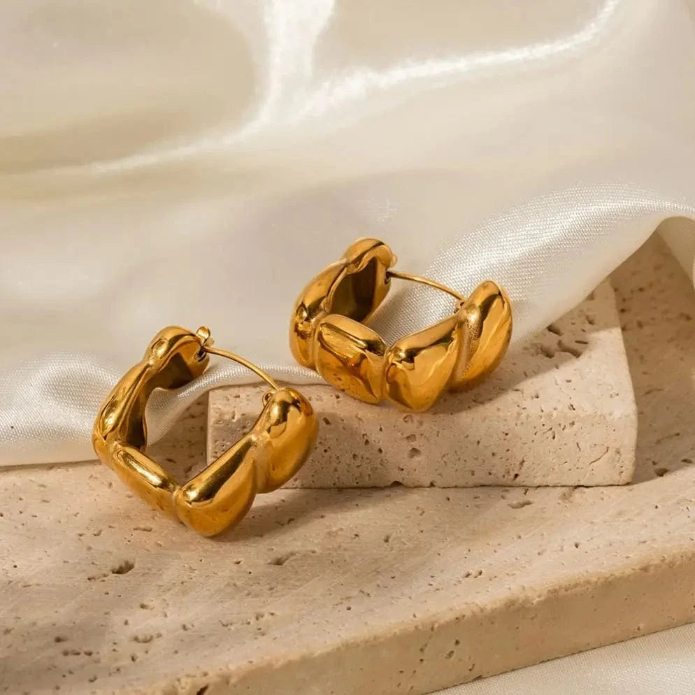 TRENDY / E2134 E2134 Handmade Metal Square Bead Ear Buckle 18k Gold Plated Stainless Steel Waterproof Tarnish Free Earrings For Women
