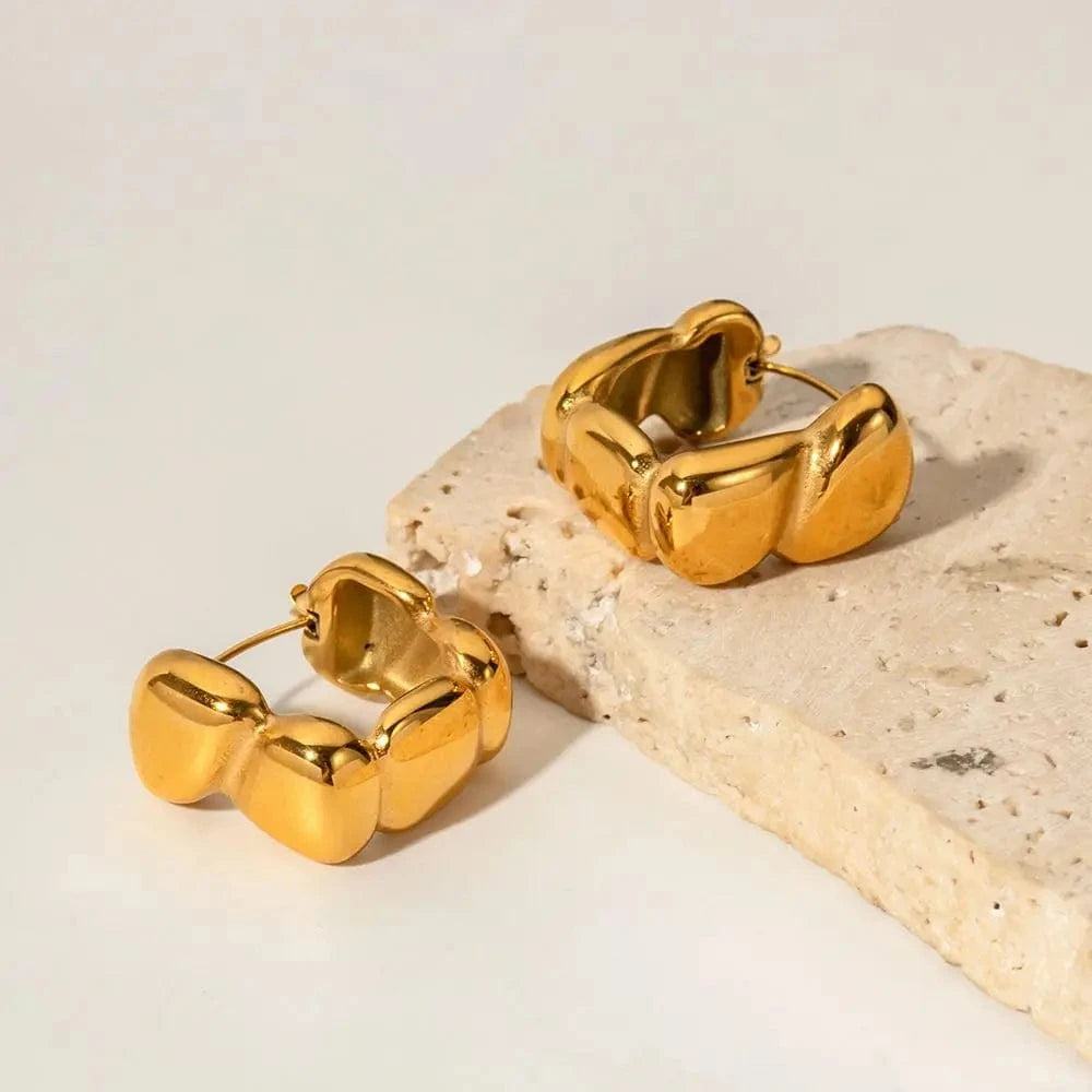 TRENDY / E2134 E2134 Handmade Metal Square Bead Ear Buckle 18k Gold Plated Stainless Steel Waterproof Tarnish Free Earrings For Women