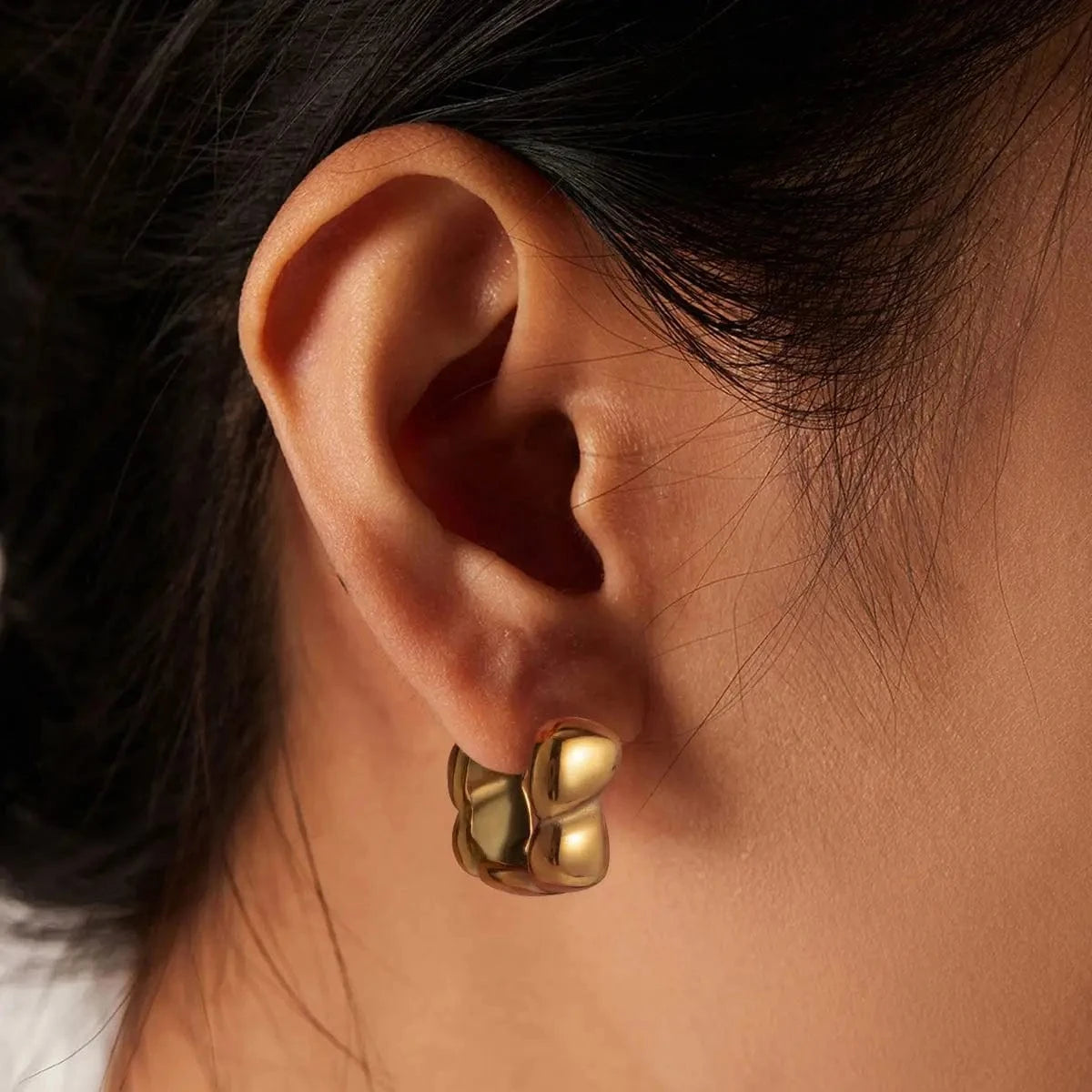 TRENDY / E2134 E2134 Handmade Metal Square Bead Ear Buckle 18k Gold Plated Stainless Steel Waterproof Tarnish Free Earrings For Women