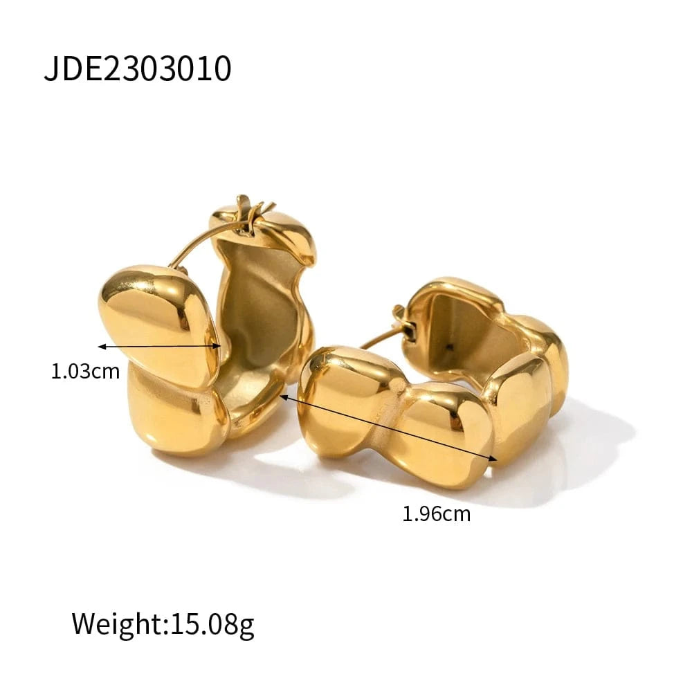 TRENDY / E2134 E2134 Handmade Metal Square Bead Ear Buckle 18k Gold Plated Stainless Steel Waterproof Tarnish Free Earrings For Women