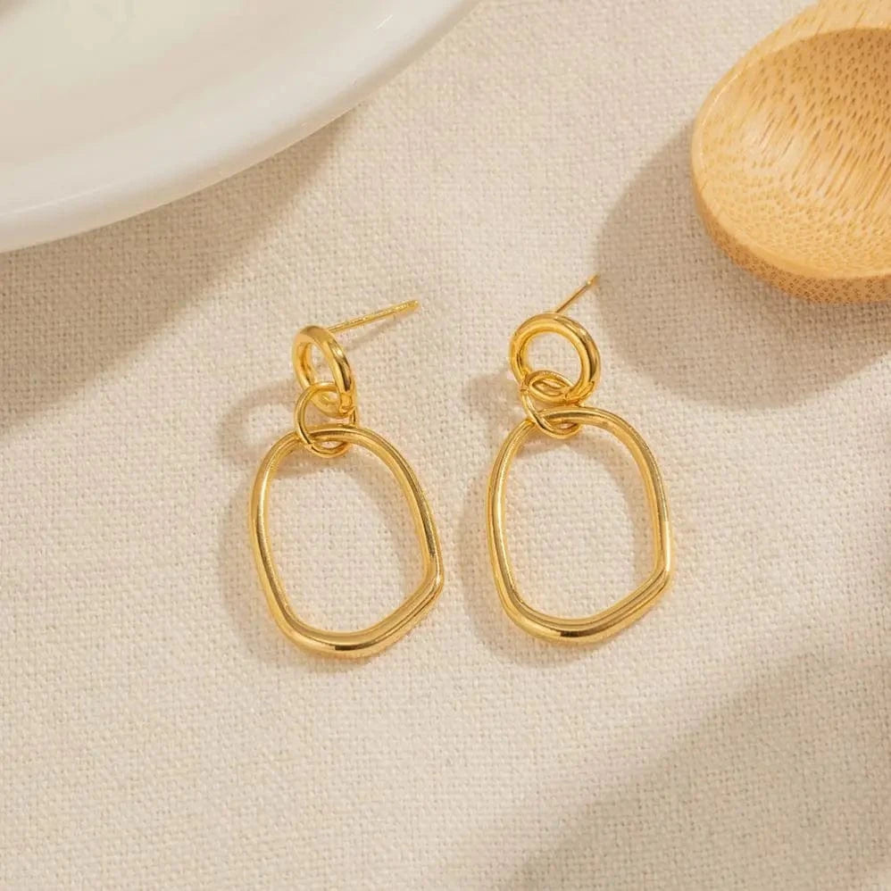 Trendy / E2138 E2138 Ins Popular New Arrival Minimalist 18K Gold Plated Geometric Round Shape Stainless Steel Earrings For Women