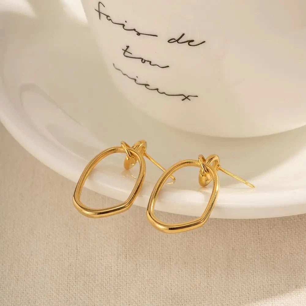 Trendy / E2138 E2138 Ins Popular New Arrival Minimalist 18K Gold Plated Geometric Round Shape Stainless Steel Earrings For Women
