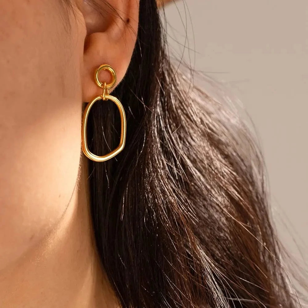 Trendy / E2138 E2138 Ins Popular New Arrival Minimalist 18K Gold Plated Geometric Round Shape Stainless Steel Earrings For Women