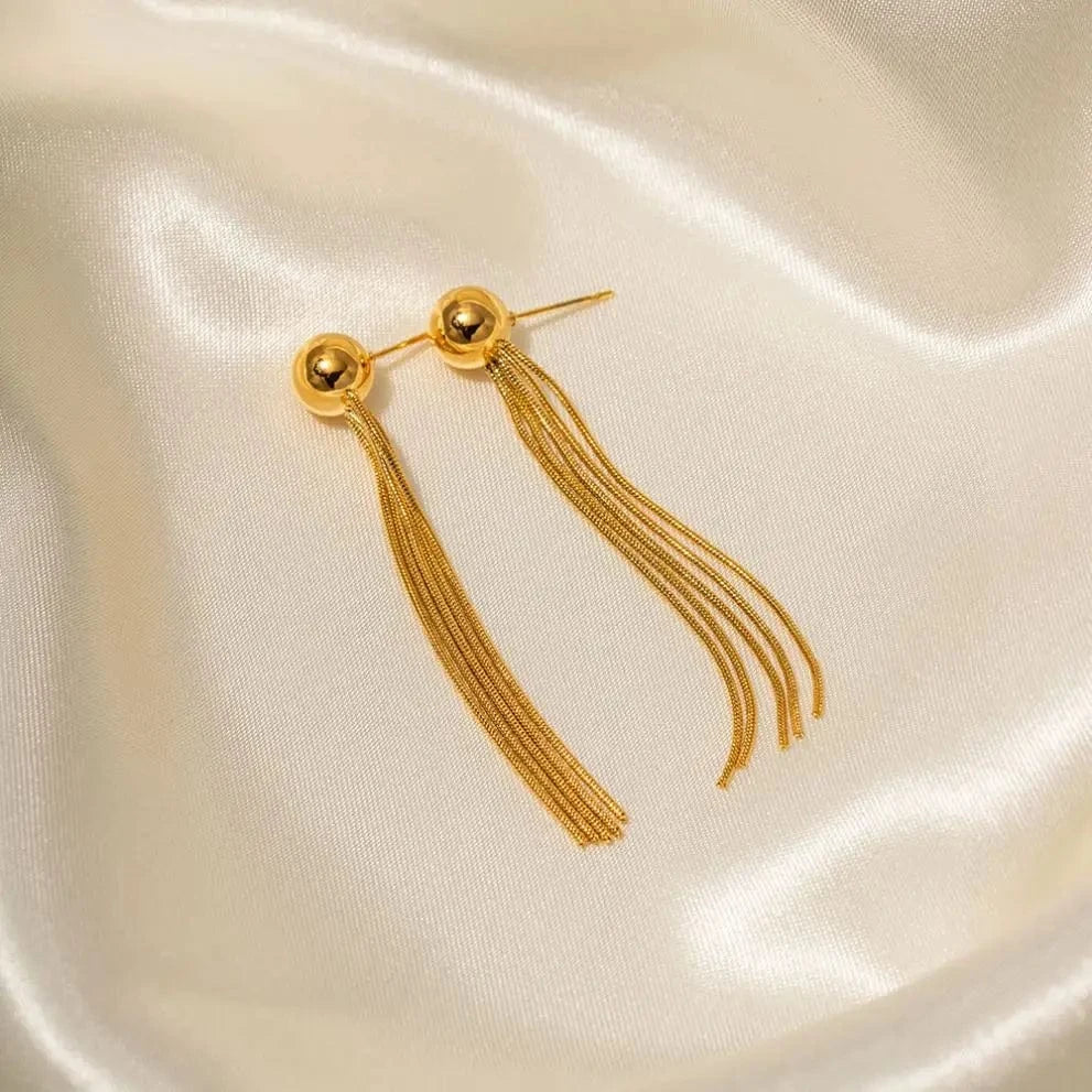 Trendy / E2152 E2152 French Exclusive Stainless Steel 18K Earring Glaring Bead Dainty Long Tassel Drop Earrings