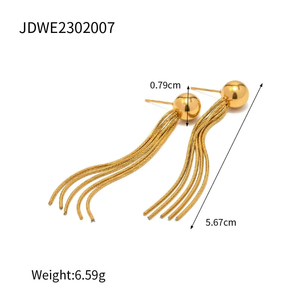 Trendy / E2152 E2152 French Exclusive Stainless Steel 18K Earring Glaring Bead Dainty Long Tassel Drop Earrings