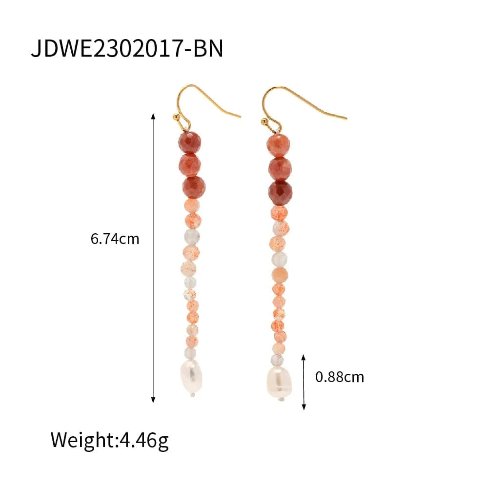 TRENDY / E2154-2 E2154 Dainty Freshwater Pearl Turquoise Tiger Eye Stone 18K Gold Plated Stainless Steel Drop Earring