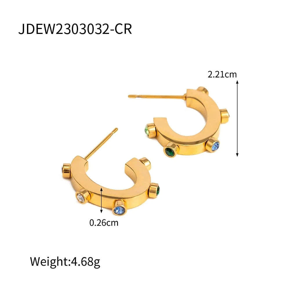 Trendy / E2168-1 E2168 New Arrival 18K Gold Stainless Steel Metal Geometric Stone Earrings for Girls Women