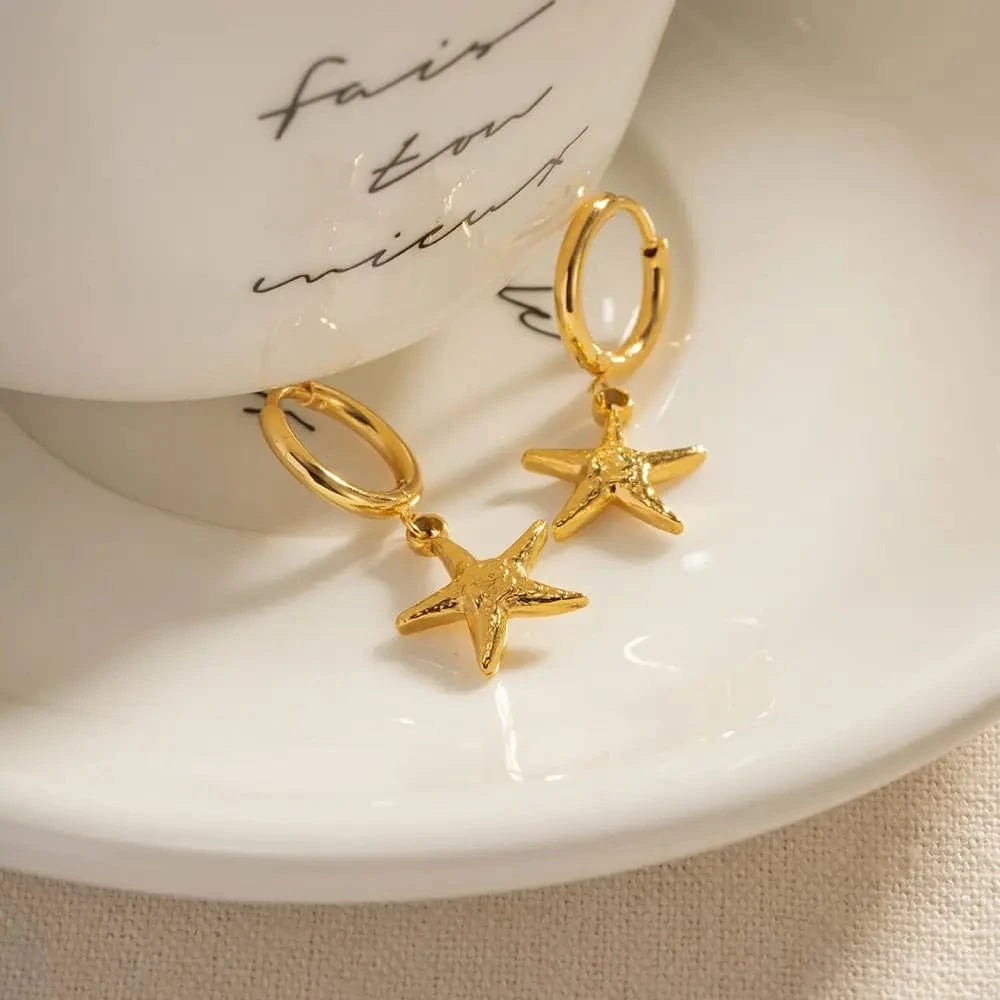 Trendy / E2169 E2169 Fashion Jewelry Stainless Steel starfish ocean series Hoop Earring for Women or Girls