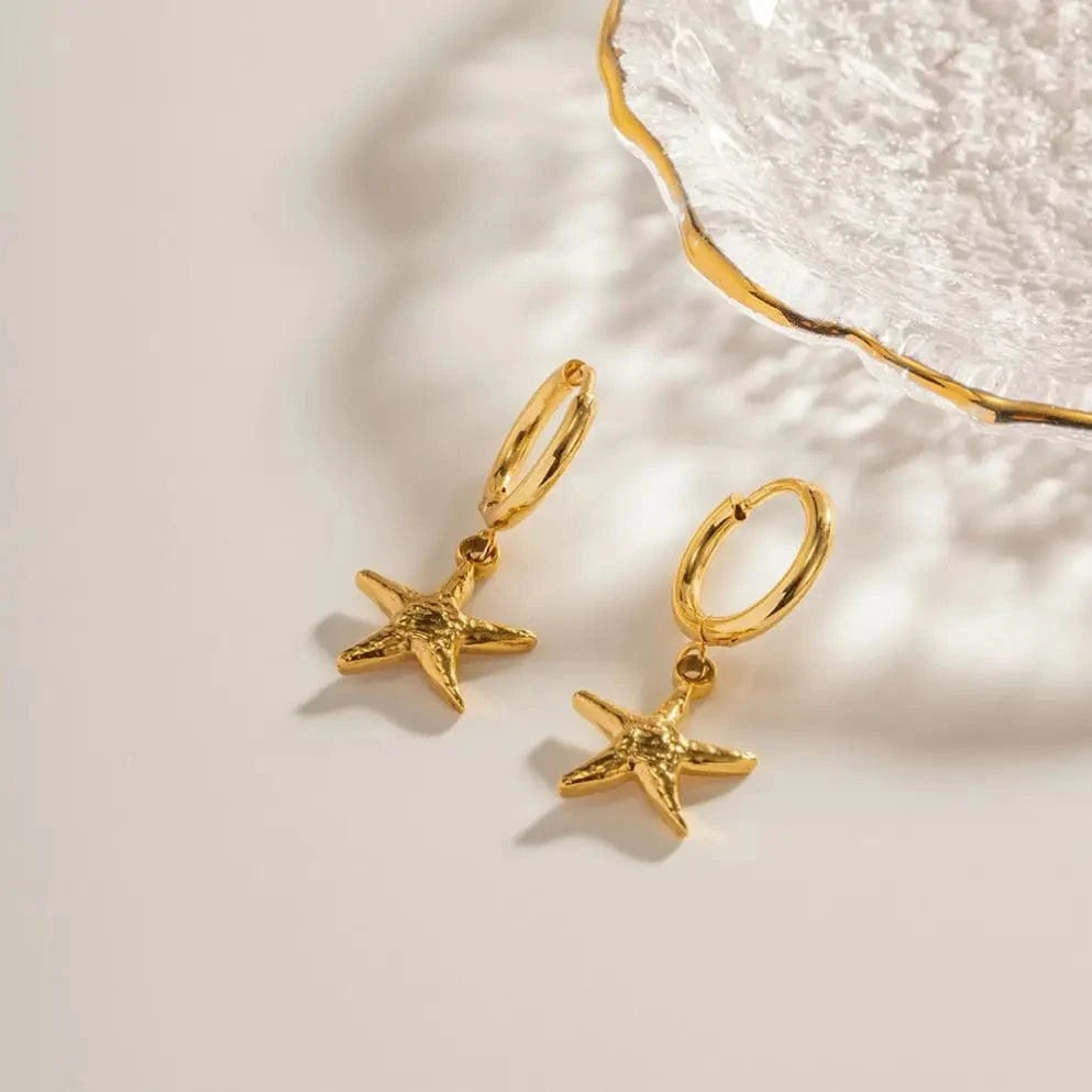 Trendy / E2169 E2169 Fashion Jewelry Stainless Steel starfish ocean series Hoop Earring for Women or Girls