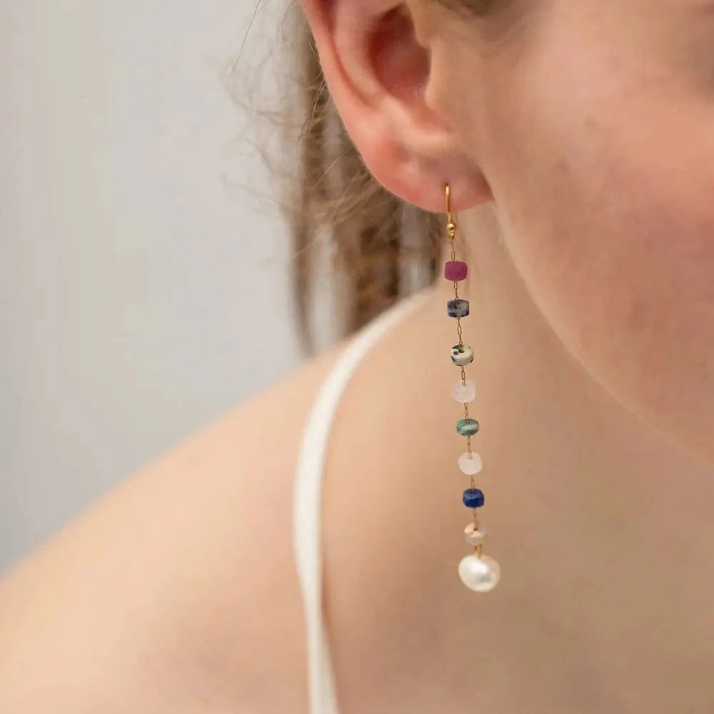 Trendy / E2176 E2176 PVD 18K Real Gold Plated Stainless Steel drop earring with the freshwater pearl natural stones irregular earrings