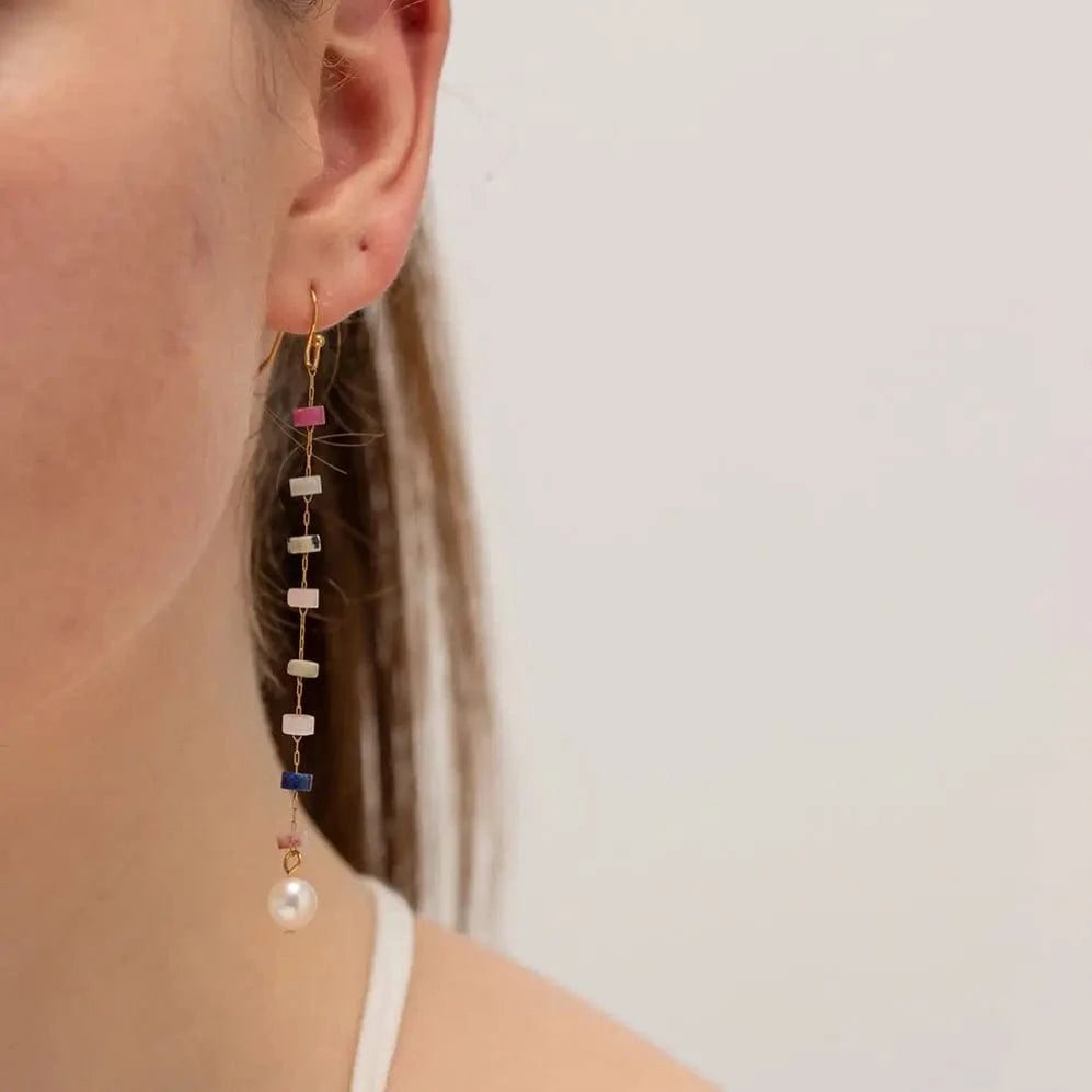 Trendy / E2176 E2176 PVD 18K Real Gold Plated Stainless Steel drop earring with the freshwater pearl natural stones irregular earrings