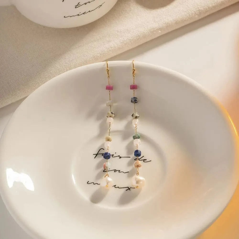 Trendy / E2176 E2176 PVD 18K Real Gold Plated Stainless Steel drop earring with the freshwater pearl natural stones irregular earrings