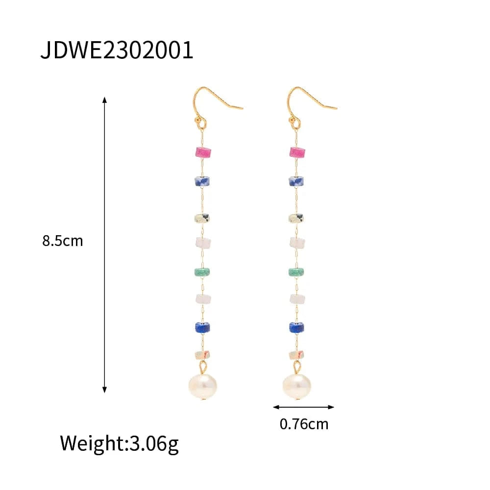 Trendy / E2176 E2176 PVD 18K Real Gold Plated Stainless Steel drop earring with the freshwater pearl natural stones irregular earrings