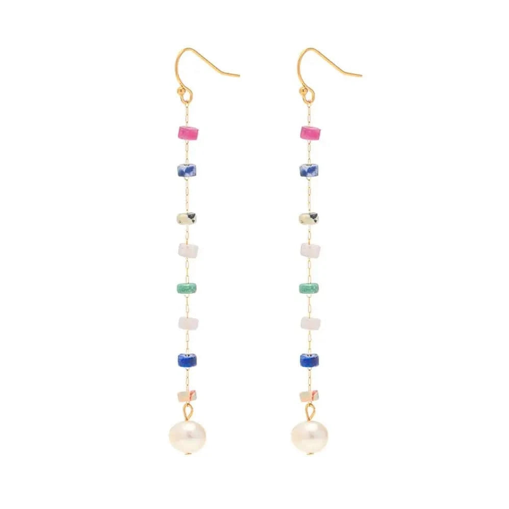 Trendy / E2176 E2176 PVD 18K Real Gold Plated Stainless Steel drop earring with the freshwater pearl natural stones irregular earrings