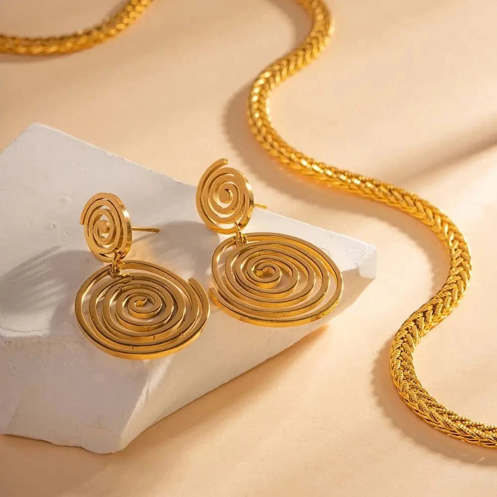 TRENDY / E2184 E2184 Fashionable Tarnish-Free 18K Gold Plated Stainless Steel Earring Geometric Double Circles Earrings For Girls