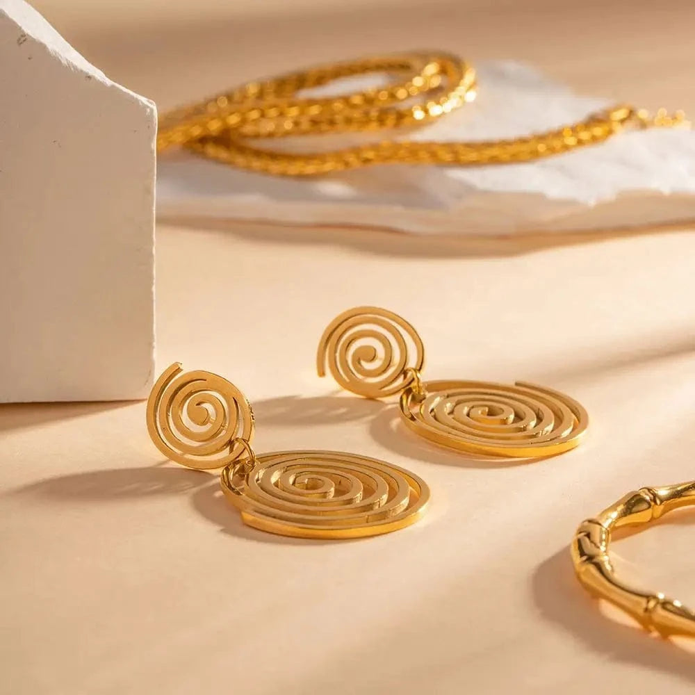 TRENDY / E2184 E2184 Fashionable Tarnish-Free 18K Gold Plated Stainless Steel Earring Geometric Double Circles Earrings For Girls
