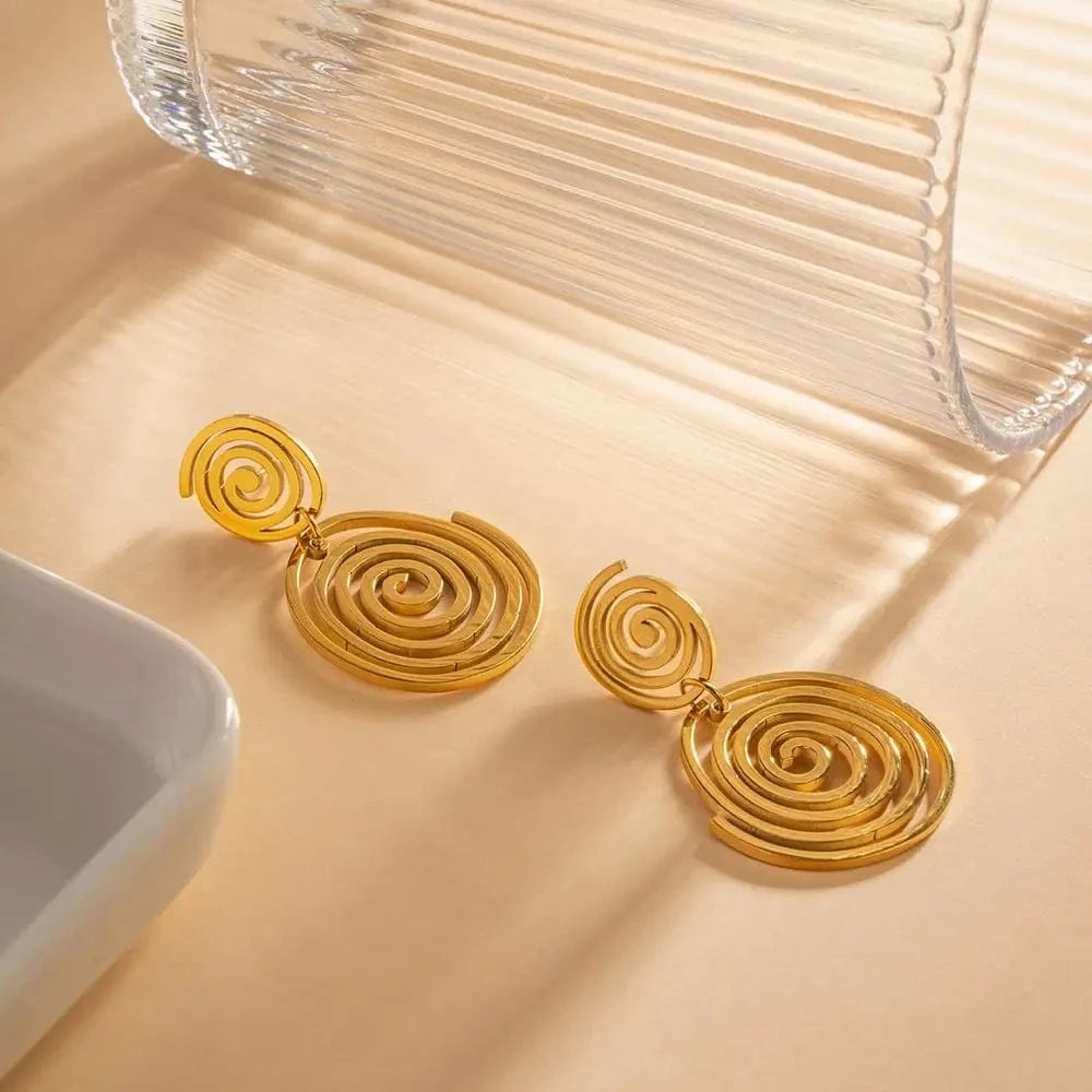 TRENDY / E2184 E2184 Fashionable Tarnish-Free 18K Gold Plated Stainless Steel Earring Geometric Double Circles Earrings For Girls