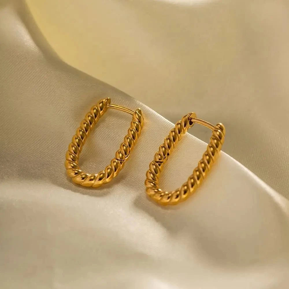 TRENDY / E2189 E2189 Minimalist Woven Twisted Symmetrical Ins Paris PVD 18K Gold Plated Stainless Steel Hoop Earring