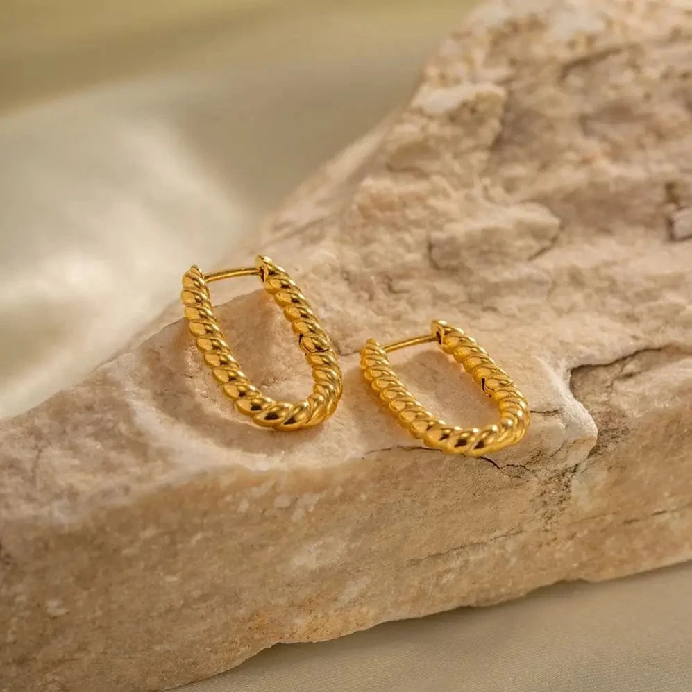 TRENDY / E2189 E2189 Minimalist Woven Twisted Symmetrical Ins Paris PVD 18K Gold Plated Stainless Steel Hoop Earring