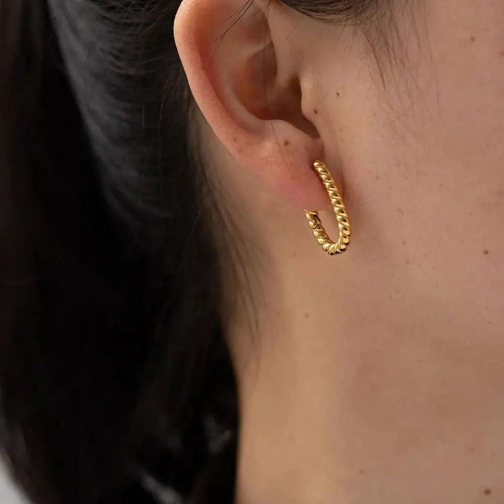 TRENDY / E2189 E2189 Minimalist Woven Twisted Symmetrical Ins Paris PVD 18K Gold Plated Stainless Steel Hoop Earring