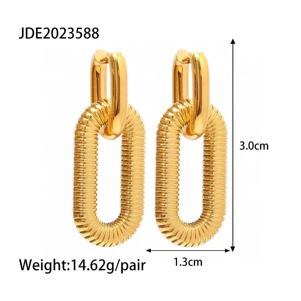 TRENDY / E2207 E2207 Exaggerated Chain Pendant Earring Geometric 18K Stainless Steel Gold Plated Double Hoop Earrings