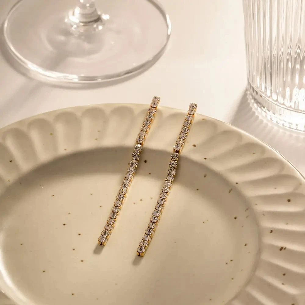 trendy / E2216 E2216 Luxury Jewelry Stainless Steel Full Round CZ Zircon Long Tassel Chain Earring for Girls Party