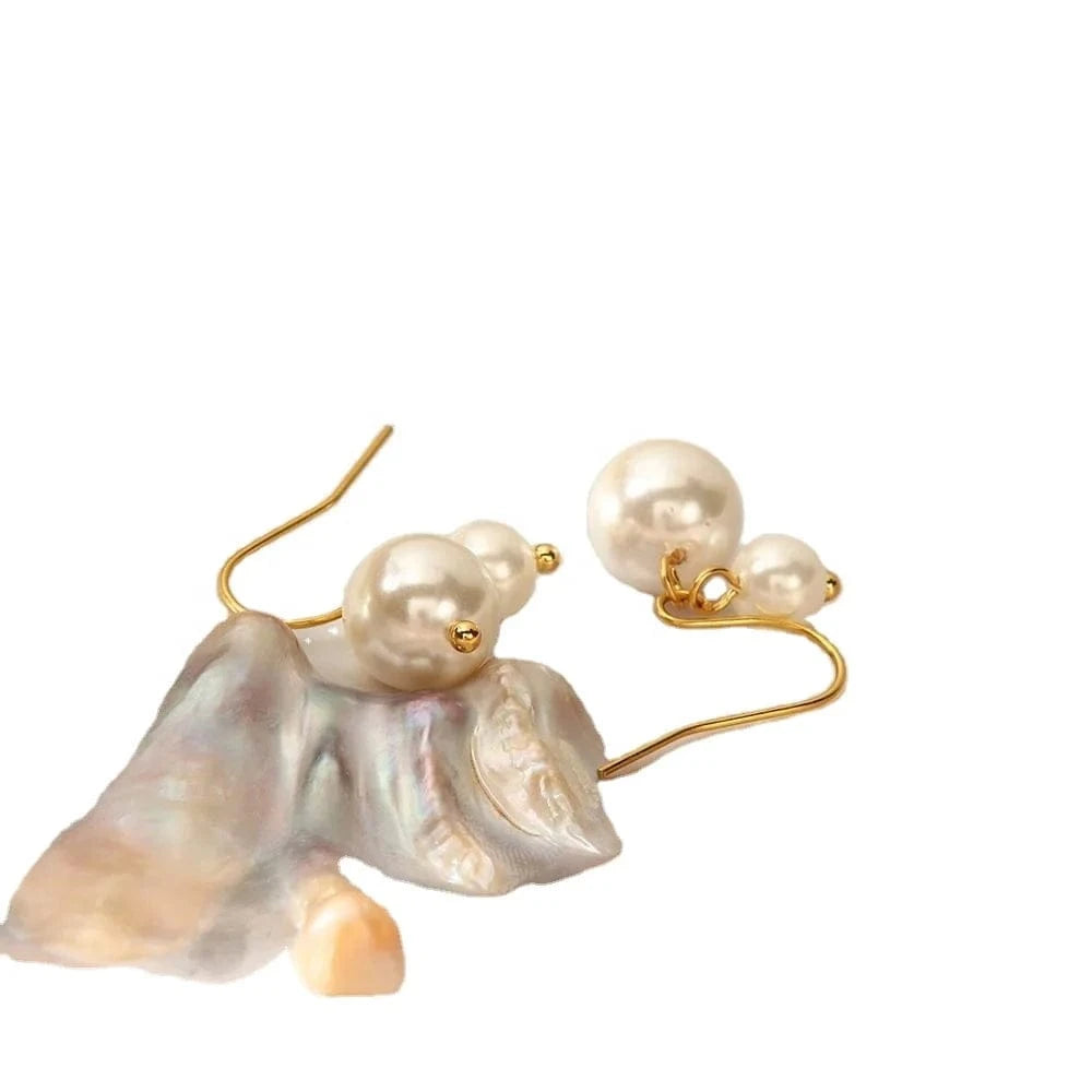 TRENDY / E2217 E2217 Two Highlight Pearl Drop Fishook Waterproof Dainy 18K Gold Plated Stainless Steel Pendant Earring