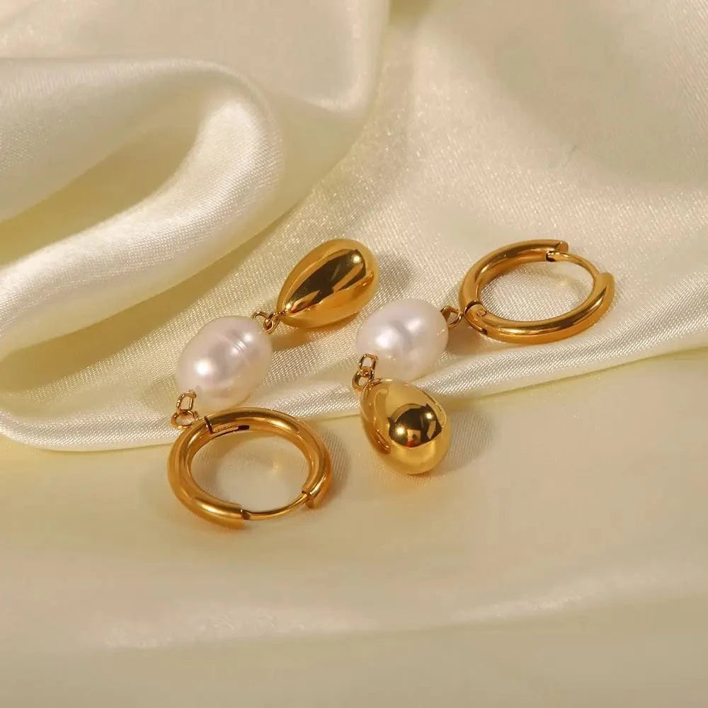 trendy / E2231 E2231 Baroque Pearl Drop Earrings Stainless Steel Waterdrop Freshwater Pearl Drop Earring for Women