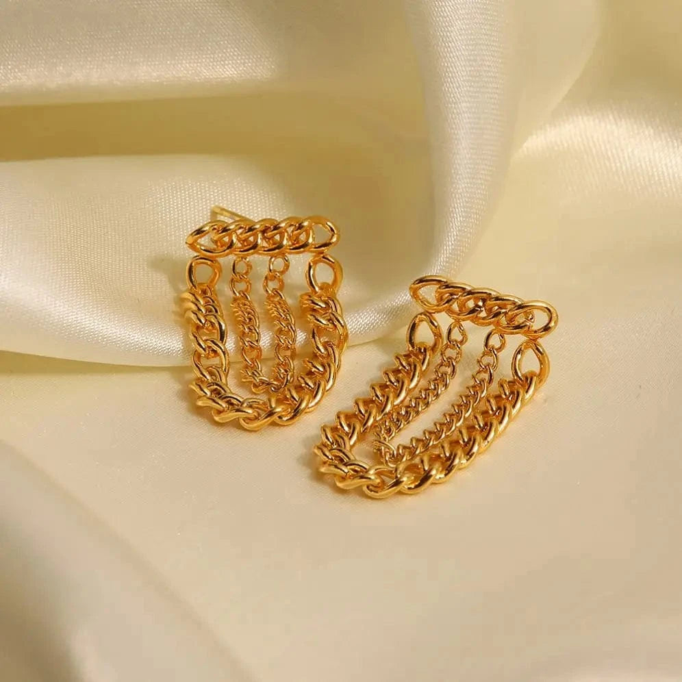 Trendy / E2233 E2233 Hip Hop Hypoallergenic Stainless Steel 18k Gold Plated Earrings Jewelry Long Chain Stud Tassel Earrings