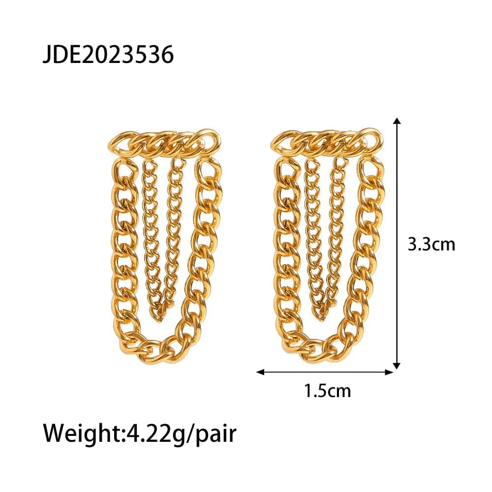 Trendy / E2233 E2233 Hip Hop Hypoallergenic Stainless Steel 18k Gold Plated Earrings Jewelry Long Chain Stud Tassel Earrings