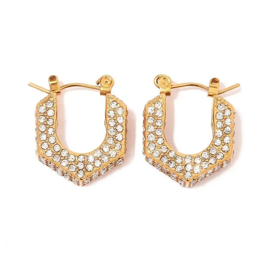 TRENDY / E2234 E2234 Vintage Full Of Shiny Zircon U-Shape Hoop Earrings Stainless Steel 18K Pvd Gold Plated High Quality Jewelry Gift
