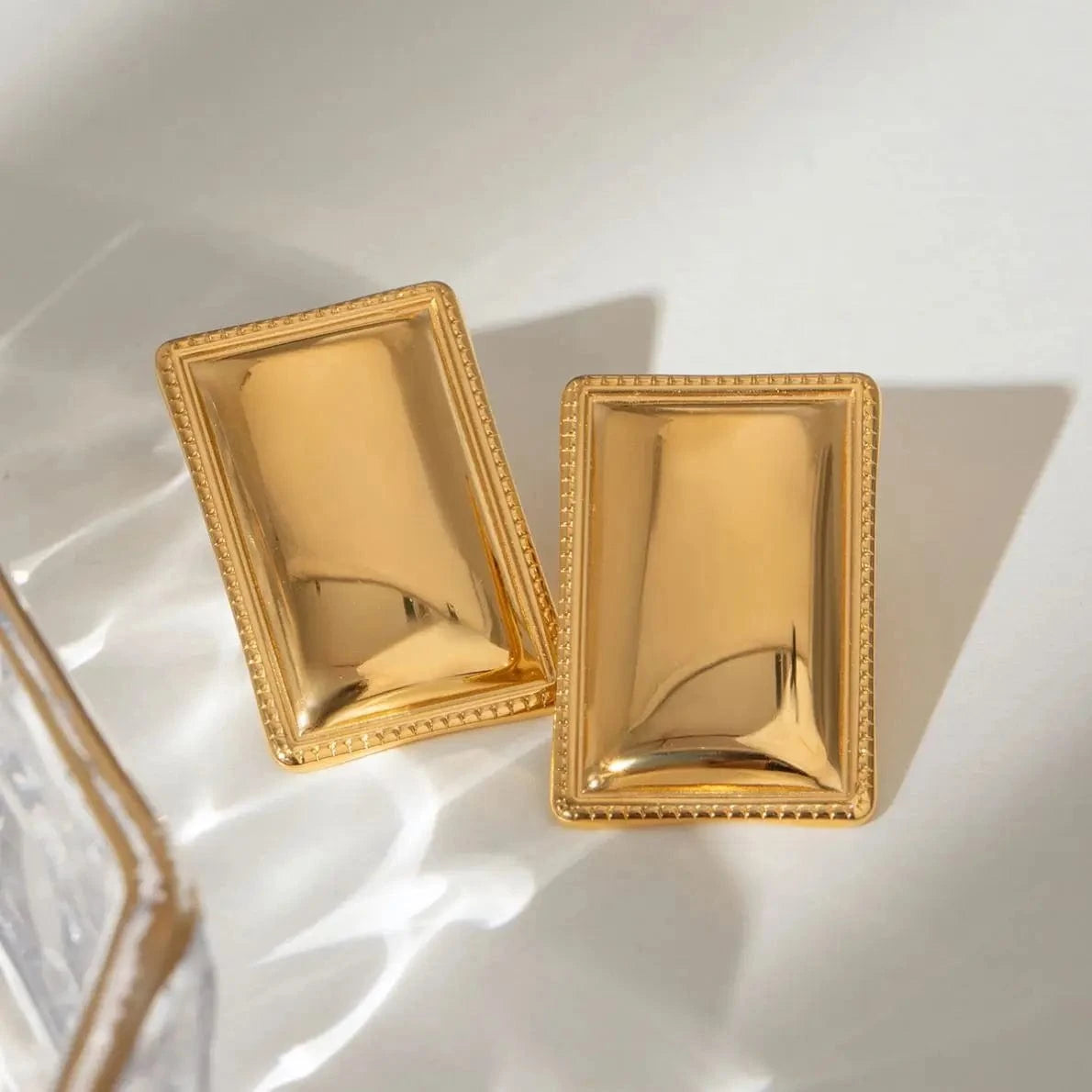 TRENDY / E2407 E2407 Ins 18k Gold Plated Stainless Steel Waterproof Simple Square Polished Earrings