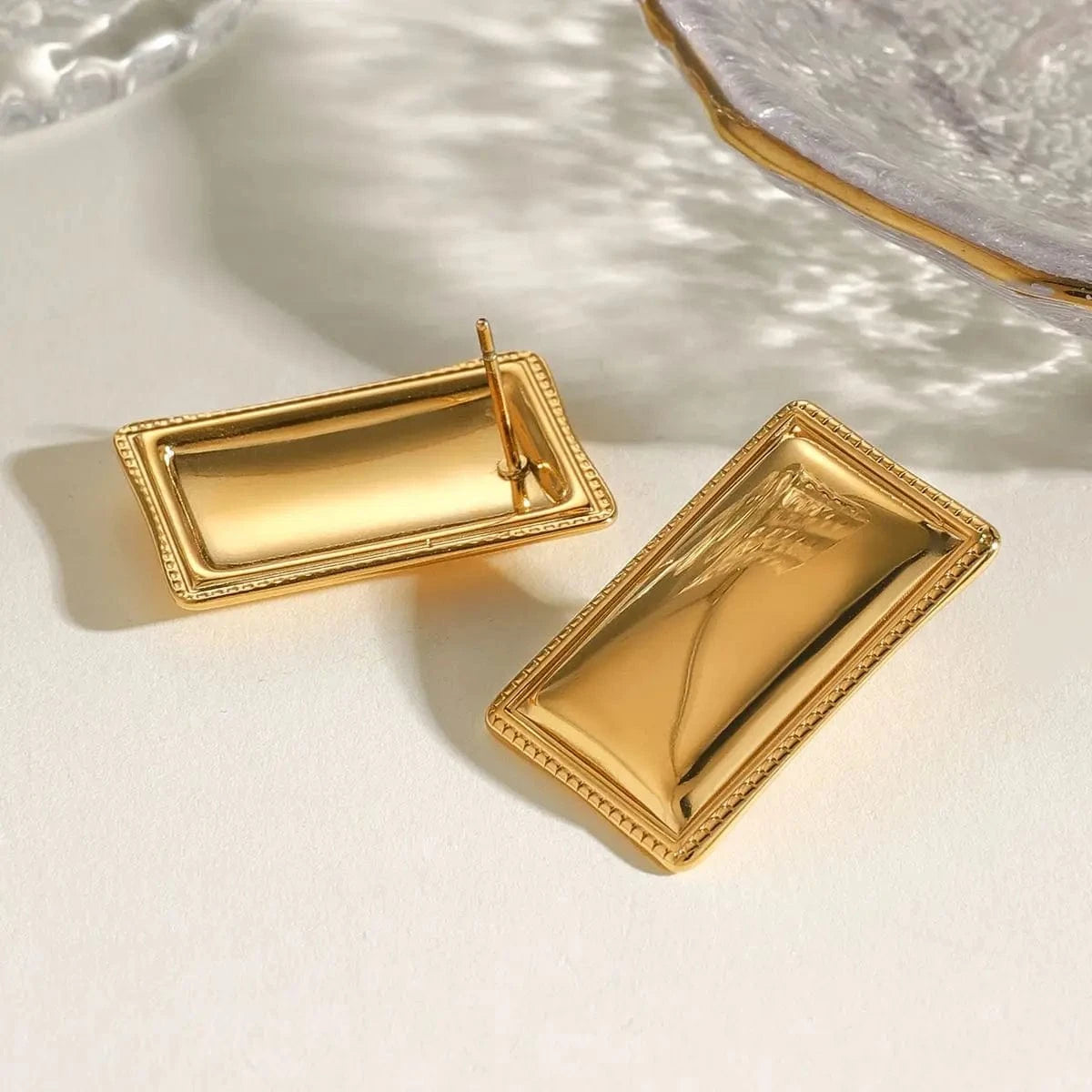 TRENDY / E2407 E2407 Ins 18k Gold Plated Stainless Steel Waterproof Simple Square Polished Earrings
