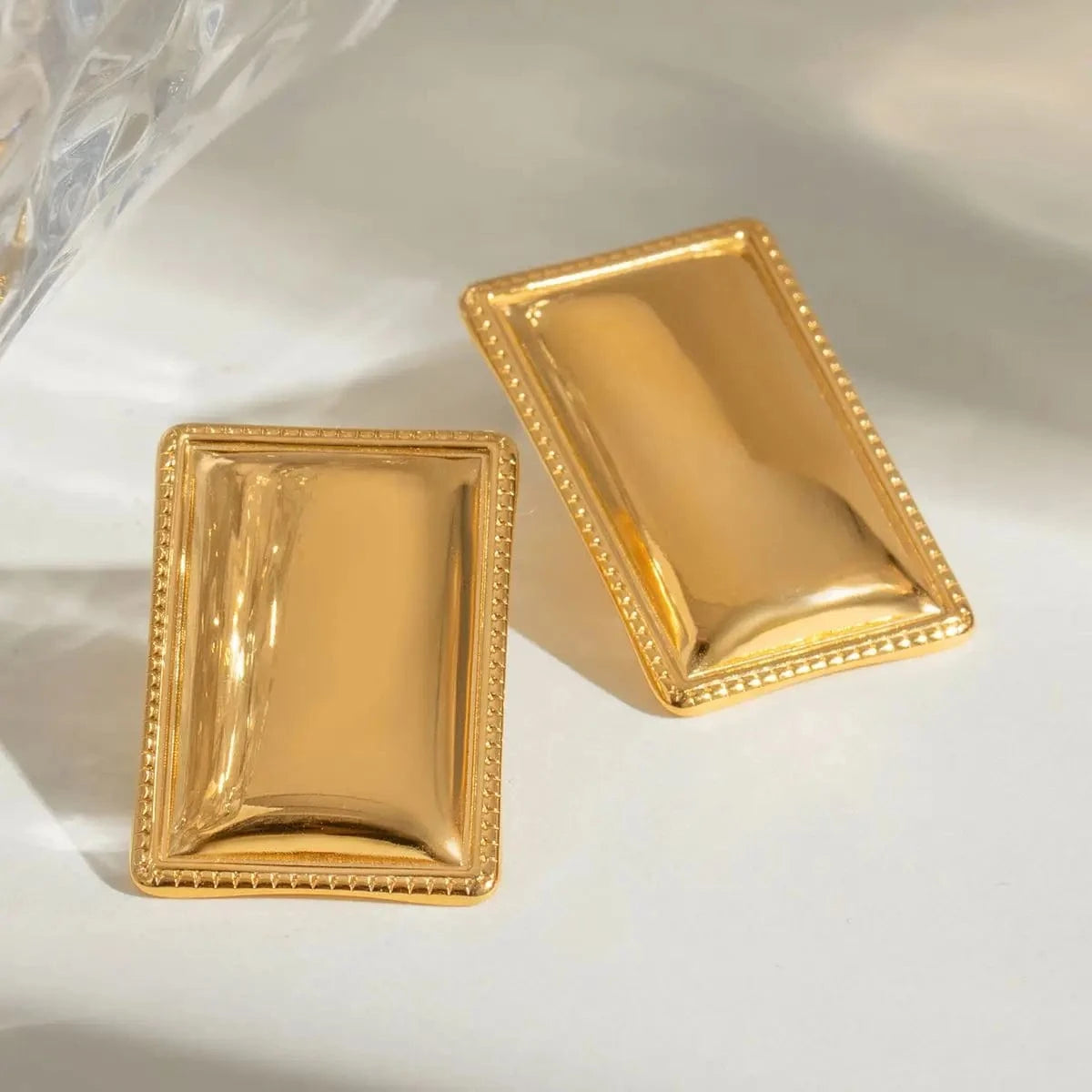 TRENDY / E2407 E2407 Ins 18k Gold Plated Stainless Steel Waterproof Simple Square Polished Earrings