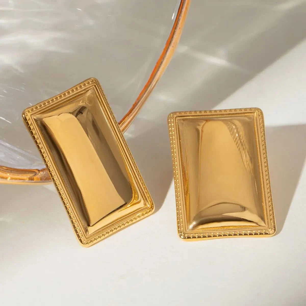 TRENDY / E2407 E2407 Ins 18k Gold Plated Stainless Steel Waterproof Simple Square Polished Earrings