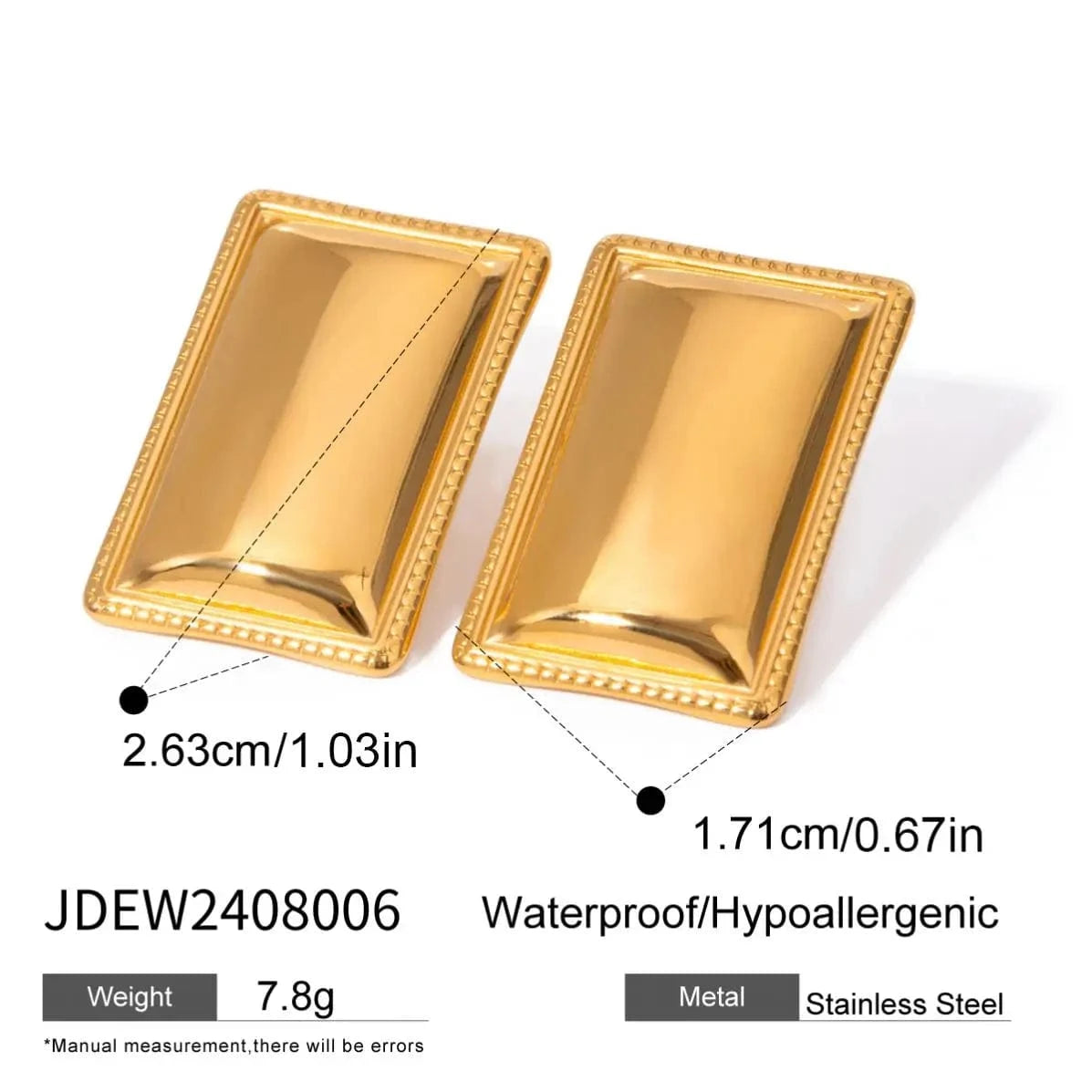TRENDY / E2407 E2407 Ins 18k Gold Plated Stainless Steel Waterproof Simple Square Polished Earrings
