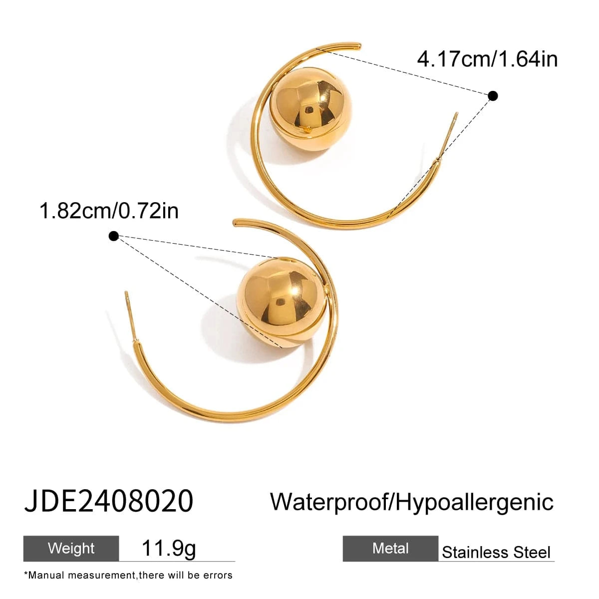 TRENDY / E2410 E2410 New 18k Gold Stainless Steel Minimalist Hollow Ball Earrings Chic Design for Everyday Wear