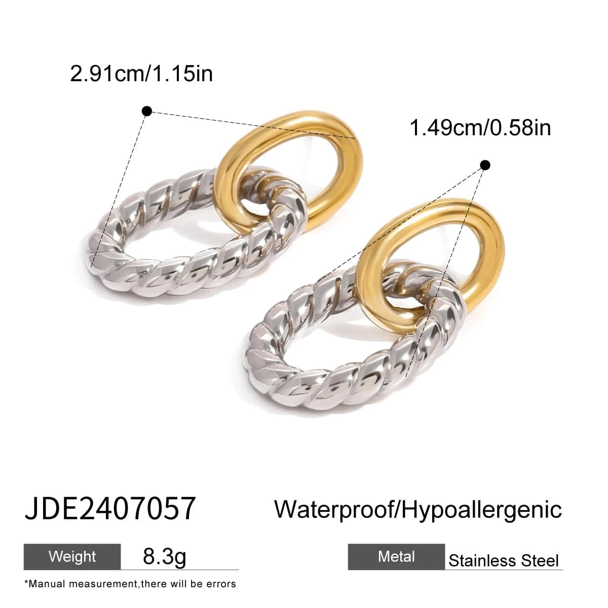 Trendy / E2412 E2412 Unique Design 18k Gold Stainless Steel Gold and Silver Twisted Oval Hollow Circle Earrings