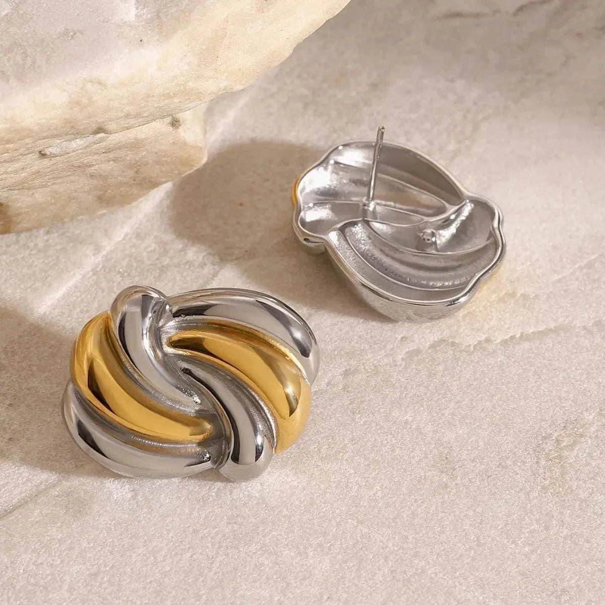 Trendy / E2414 E2414 Trendy Summer Style 18k Gold Stainless Steel Ocean Wave Color Block Earrings
