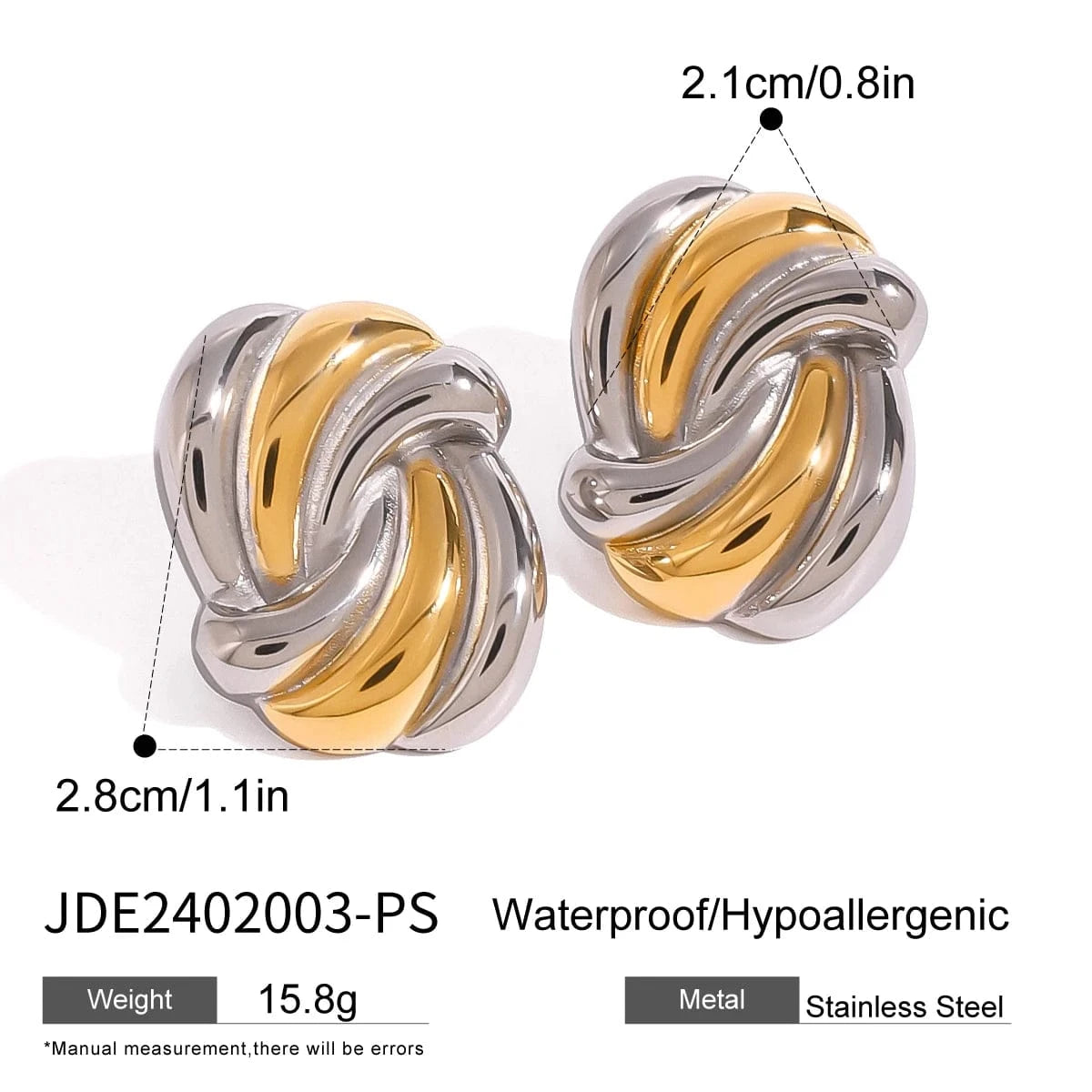 Trendy / E2414 E2414 Trendy Summer Style 18k Gold Stainless Steel Ocean Wave Color Block Earrings