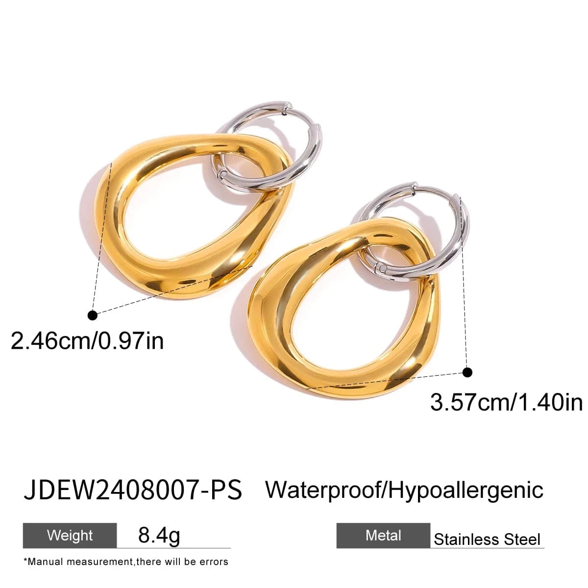 TRENDY / E2418 E2418 18k Gold Stainless Steel Gold and Steel Color Irregular Hollow Pendant Round Earrings Unique Design