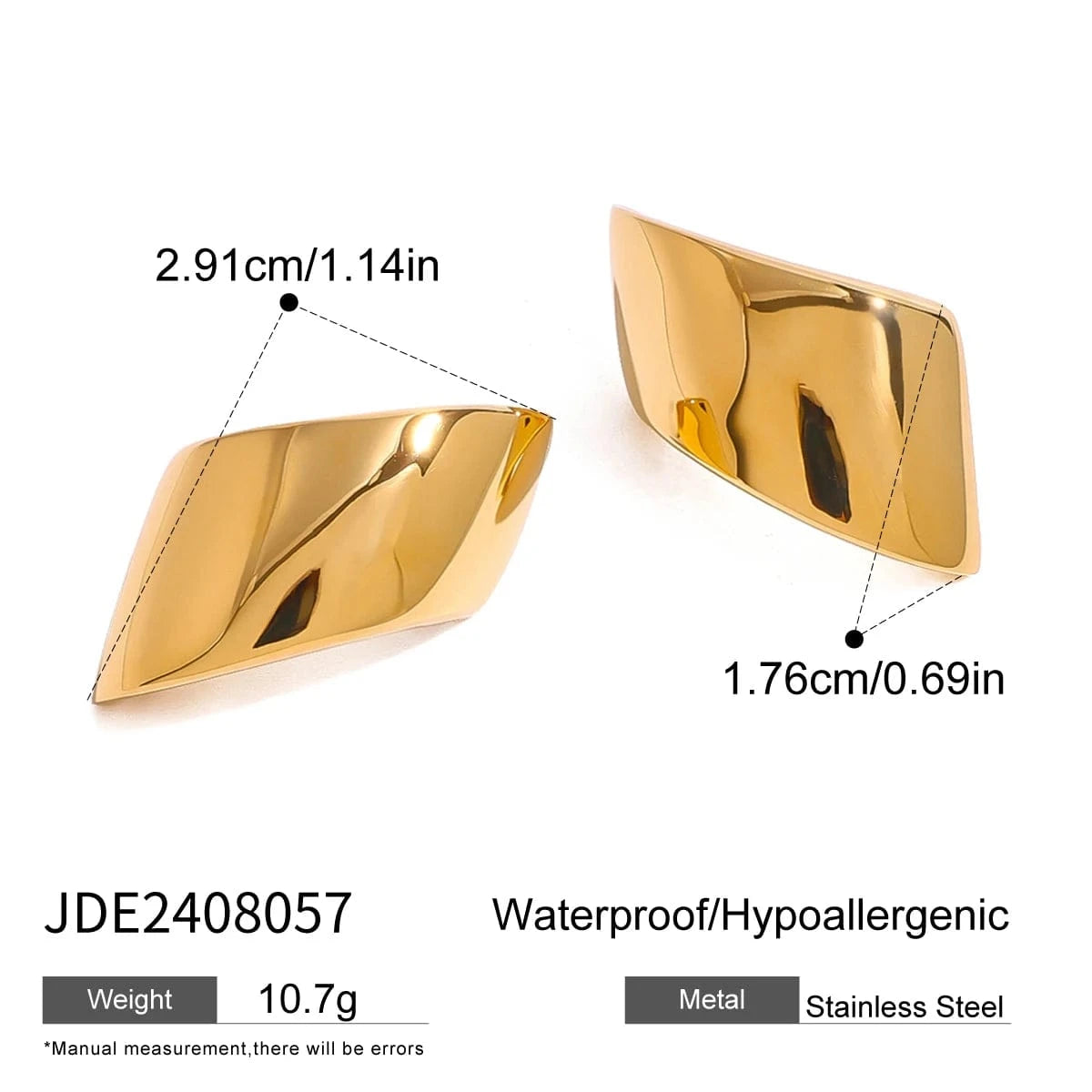 TRENDY / E2421 E2421 18k Gold Stainless Steel Fashionable Versatile Golden Trapezoid Earrings Unique Design with Left and Right Sides