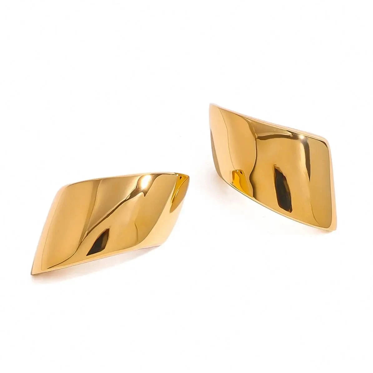 TRENDY / E2421 E2421 18k Gold Stainless Steel Fashionable Versatile Golden Trapezoid Earrings Unique Design with Left and Right Sides