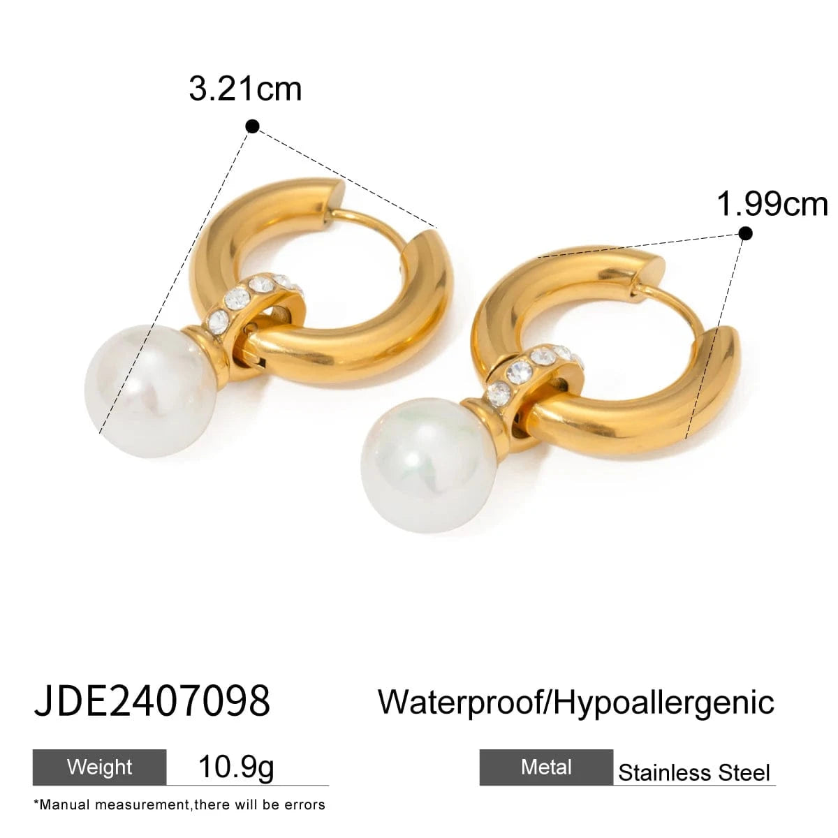 TRENDY / E2423 E2423 18k Gold Stainless Steel Full Circle White Zirconia Hoop Earrings Shell Pearl Elegant Fashion Accessory