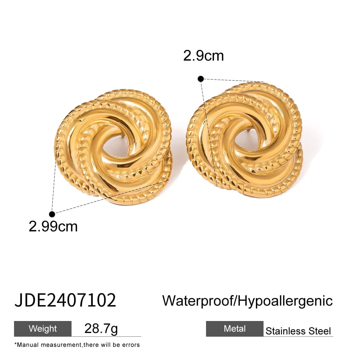 TRENDY / E2424 E2424 18k Gold Silver Color Stainless Steel Irregular Swirl Triangular Textured Earrings Trendy Fashion Statement