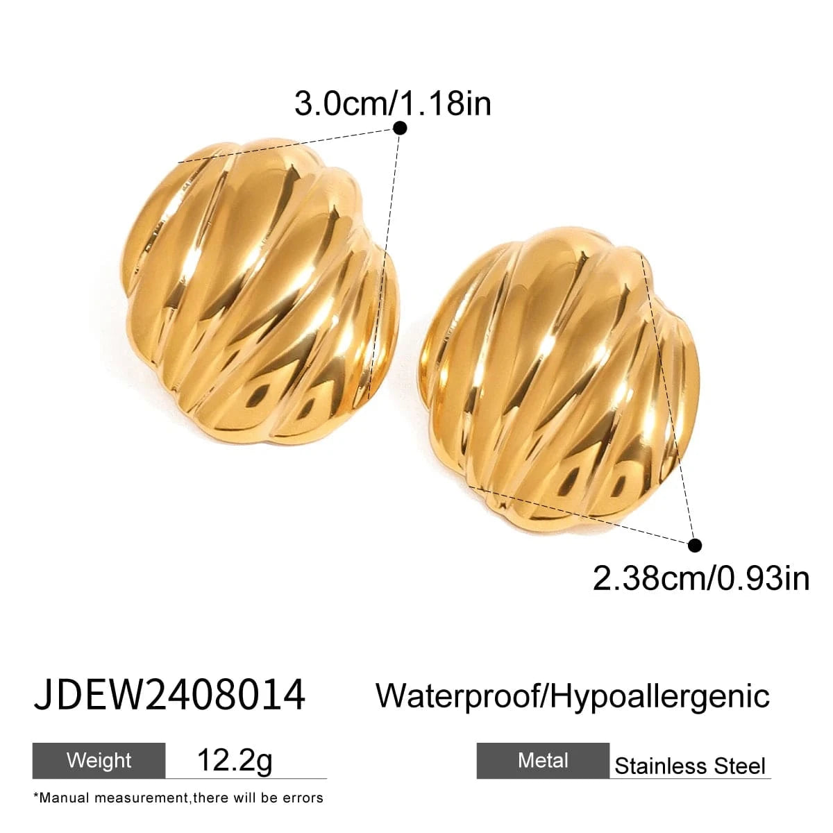 TRENDY / E2426 E2426 Jewelry Ins Popular 18k Gold Stainless Steel Geometric Glossy Ribbed Convex Chubby Earrings