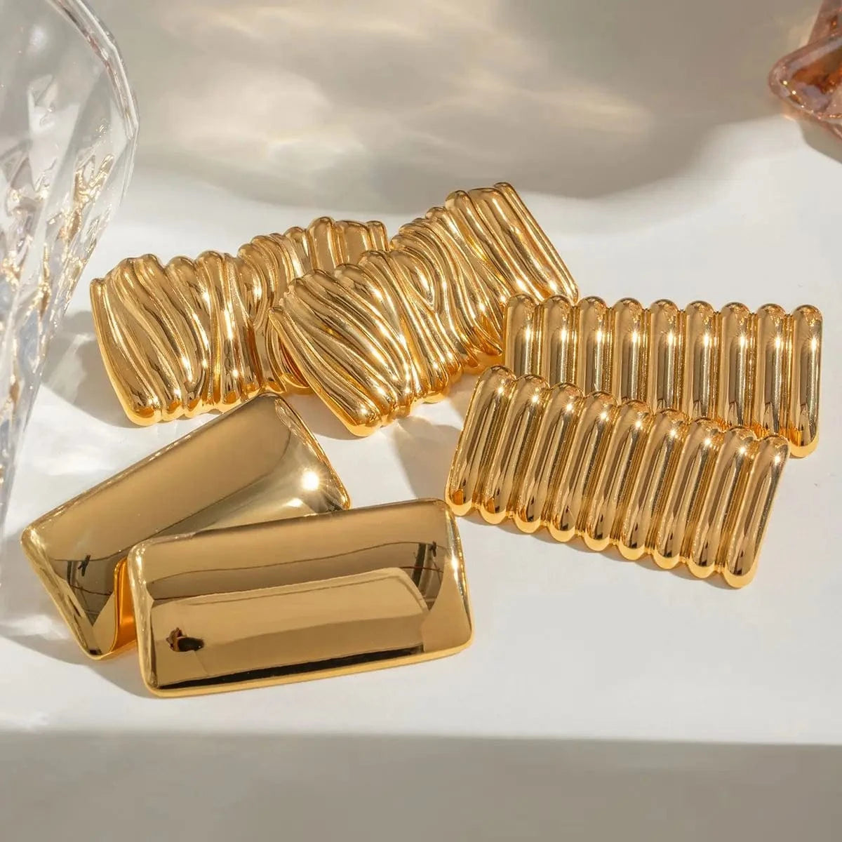 TRENDY / E2430 E2430 Jewelry Ins Popular 18k Gold Stainless Steel Plated Shiny Ribbed Concave Square Earrings